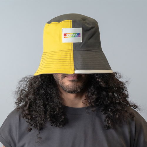 Bucket hat, gelb und anthrazitgrau