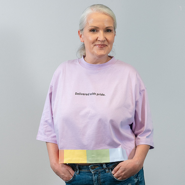 Oversized Cropped T-Shirt, pastellviolett