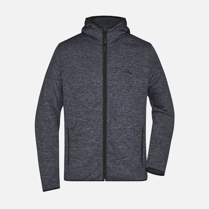Knitted fleece hooded jacket, men, dark melange