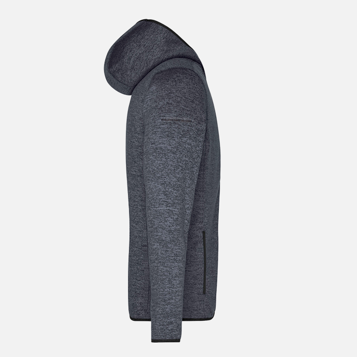Knitted fleece hooded jacket, men, dark melange