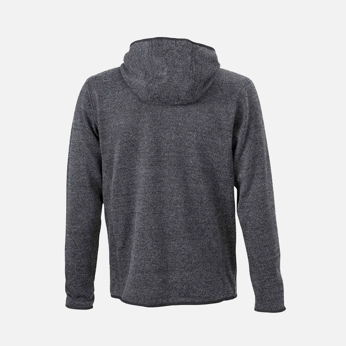 Knitted fleece hooded jacket, men, dark melange